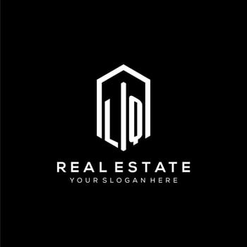 Letter LQ logo for real estate with hexagon icon design vector