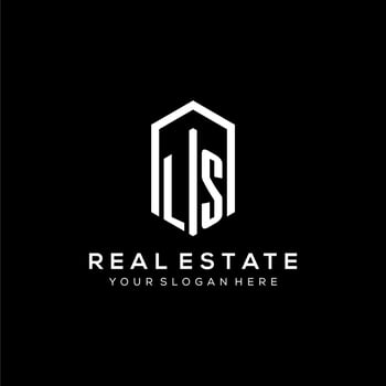 Letter LS logo for real estate with hexagon icon design vector