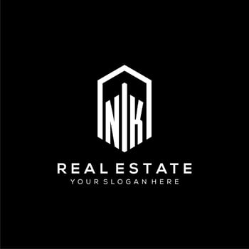 Letter NK logo for real estate with hexagon icon design vector