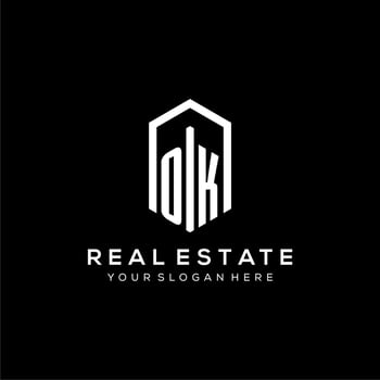 Letter OK logo for real estate with hexagon icon design vector