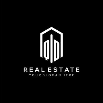 Letter QD logo for real estate with hexagon icon design vector