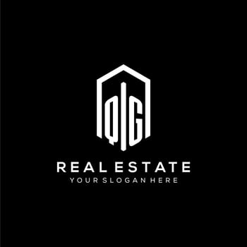 Letter QG logo for real estate with hexagon icon design vector