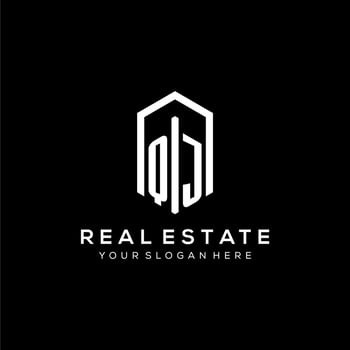 Letter QJ logo for real estate with hexagon icon design vector