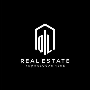 Letter QL logo for real estate with hexagon icon design vector