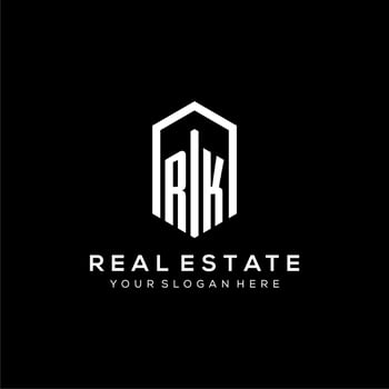 Letter RK logo for real estate with hexagon icon design vector