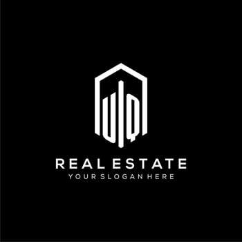 Letter UQ logo for real estate with hexagon icon design vector