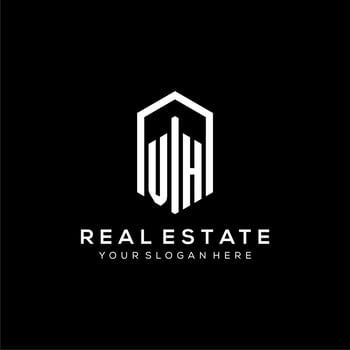 Letter VH logo for real estate with hexagon icon design vector