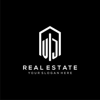 Letter VJ logo for real estate with hexagon icon design vector