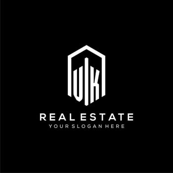 Letter VK logo for real estate with hexagon icon design vector