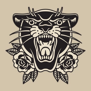 Panther and rose, premium vector design.