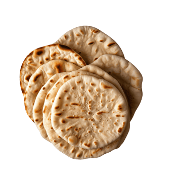 Stack of fresh flat breads isolated on transparent background png