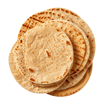 Stack of fresh flat breads isolated on transparent background png