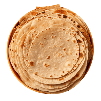 Stack of fresh made roti bread isolated on transparent background png