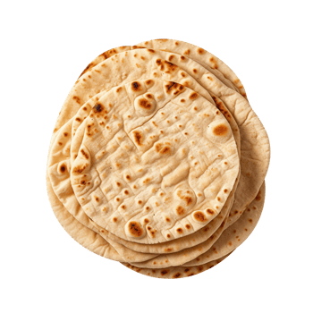Stack of fresh flat breads isolated on transparent background png
