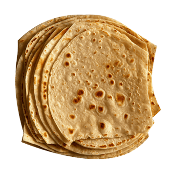 Stack of fresh made roti bread isolated on transparent background png