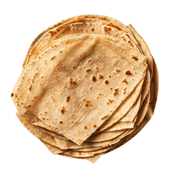 Stack of fresh made roti bread isolated on transparent background png