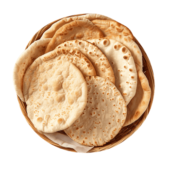 Stack of fresh made roti bread isolated on transparent background png