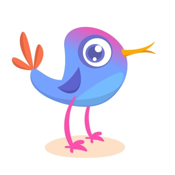 Funny blue bird cartoon. Vector illustration of forest blue bird isolated on white. Bird icon