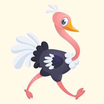Cute cartoon ostrich. Vector character illustration