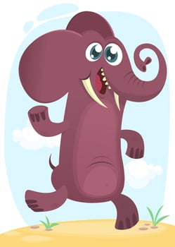 Cartoon funny elephant dancing excited. Vector illustration or icon isolated.