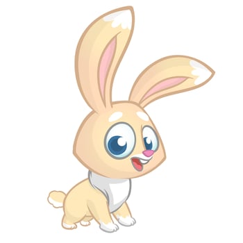 Happy rabbit cartoon isolated on white background. Vector illustration of a cute bunny.