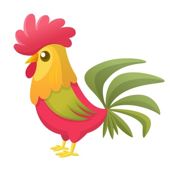 Fat cartoon rooster. Colorful vector illustration of singing rooster