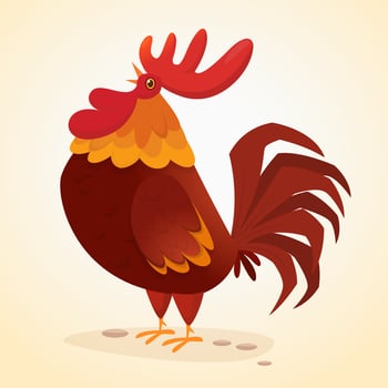 Fat cartoon rooster. Colorful vector illustration of singing rooster