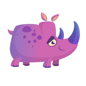 Violet cartoon rhino. Vector image of colorful rhino mascot