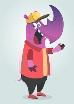 Cartoon teenage fashion hipster rhino. Vector illustration isolate