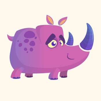 Violet cartoon rhino. Vector image of colorful rhino mascot