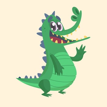 Cute cartoon crocodile. Vector illustration of a green crocodile