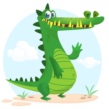Cute cartoon crocodile. Vector illustration of a green crocodile