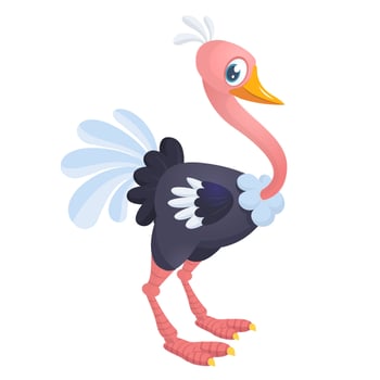Cute cartoon ostrich. Vector character illustration