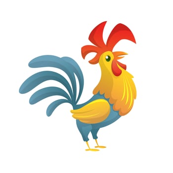 Fat cartoon rooster. Colorful vector illustration of singing rooster