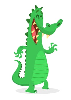 Cute cartoon crocodile. Vector illustration of a green crocodile