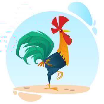 Fat cartoon rooster. Colorful vector illustration of singing rooster