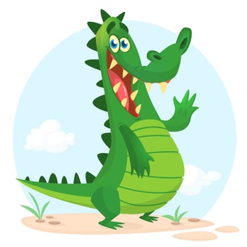 Cute cartoon crocodile. Vector illustration of a green crocodile