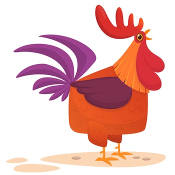 Fat cartoon rooster. Colorful vector illustration of singing rooster