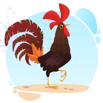 Fat cartoon rooster. Colorful vector illustration of singing rooster