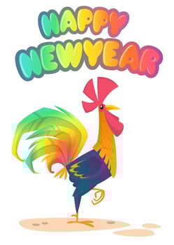 Fat cartoon rooster. Colorful vector illustration of singing rooster