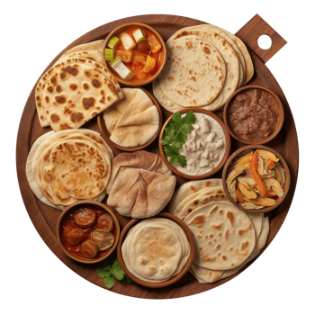 Freshly made flat breads isolated on transparent background png