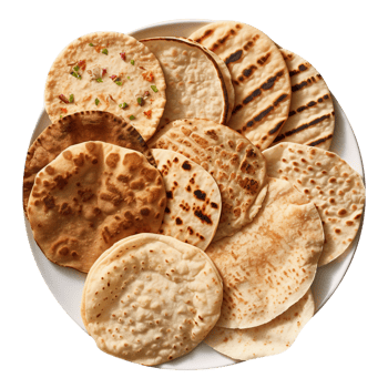 Stack of fresh flat breads isolated on transparent background png