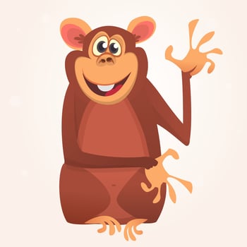 Cartoon cute chimpanzee monkey waving. Vector illustration isolated
