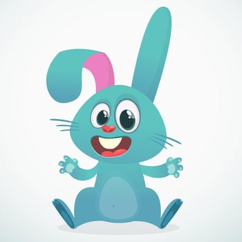 Cute little  cartoon bunny rising up his hands. Vector illustration
