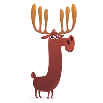 Funny cartoon moose character. Vector moose illustration isolated.