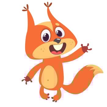 Cute cartoon jumping squirrel in playful mood. Vector illustration isolated