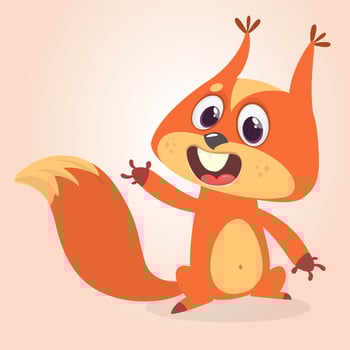 Cute cartoon jumping squirrel in playful mood. Vector illustration isolated