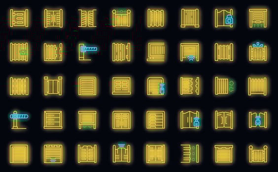 Automatic gates icons set vector neon
