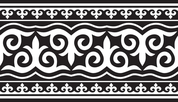 Vector monochrome Kazakh national seamless ornament. Endless pattern border, frame of the nomadic peoples of the great steppe. Turks, Kyrgyz, Mongols, Tatars, Kalmyks, Buryats.