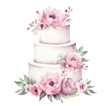Watercolor wedding cake isolated png